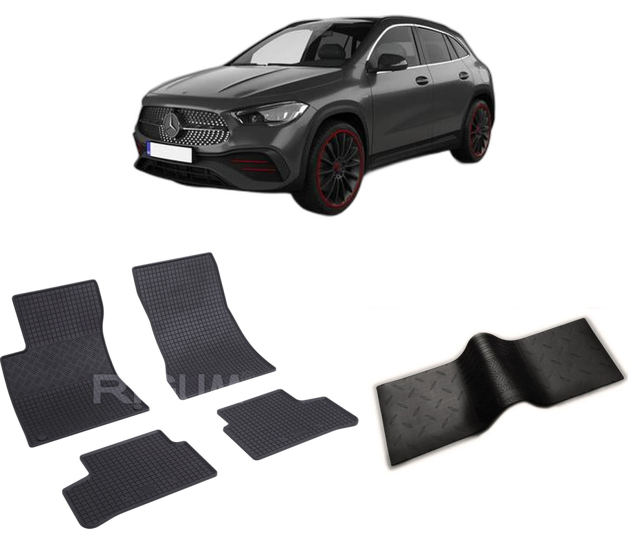 Set covorase auto MERCEDES GLA H247 din 12.2019-PREZENT, cu covoras tunel median, CAROSERIE SUV, Presuri cauciuc 100%, compatibil cu autoturismul MERCEDES GLA H247, Rigum