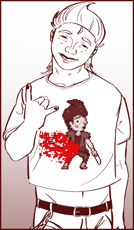 a drawing by me of mystery man. his shirt consists of his death sprite