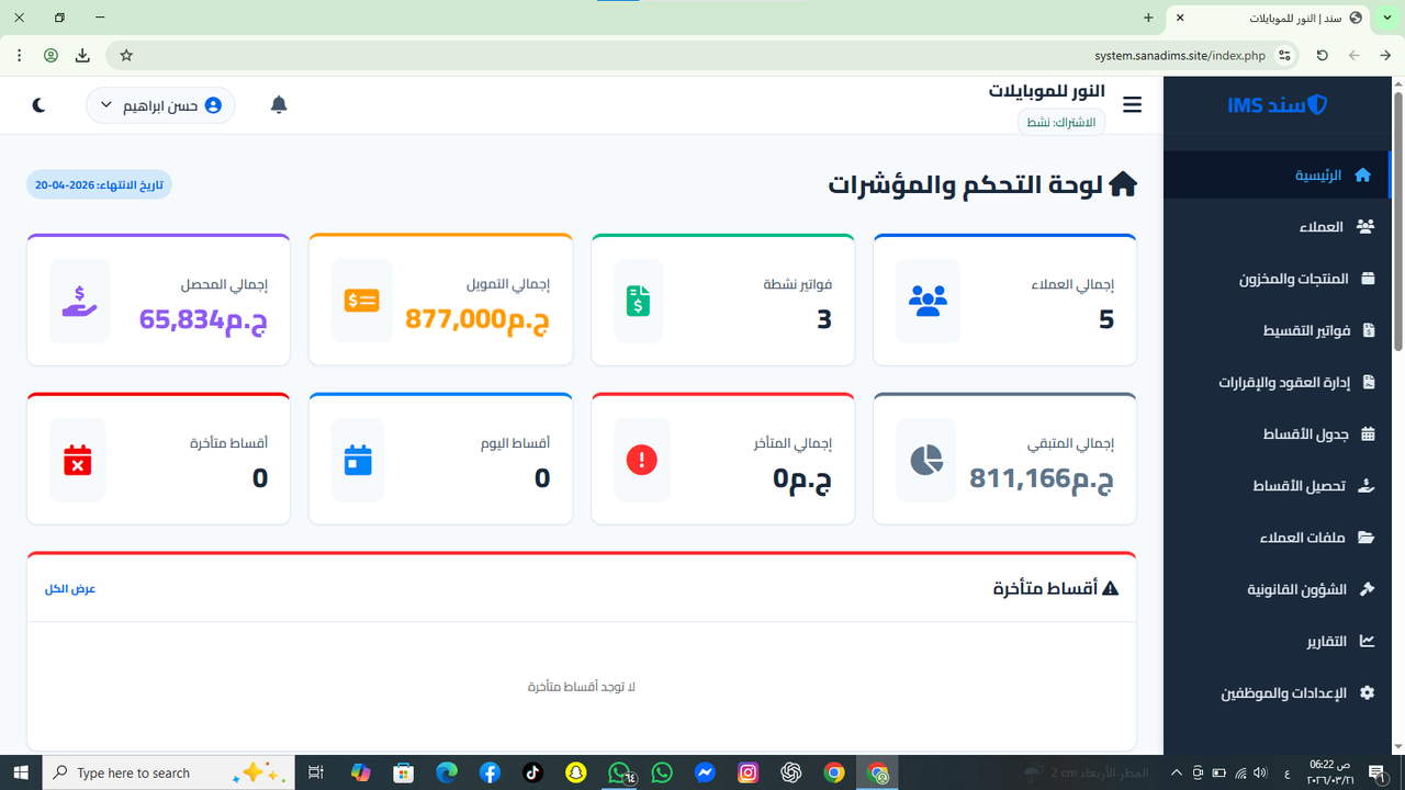 لوحة التحكم والمؤشرات