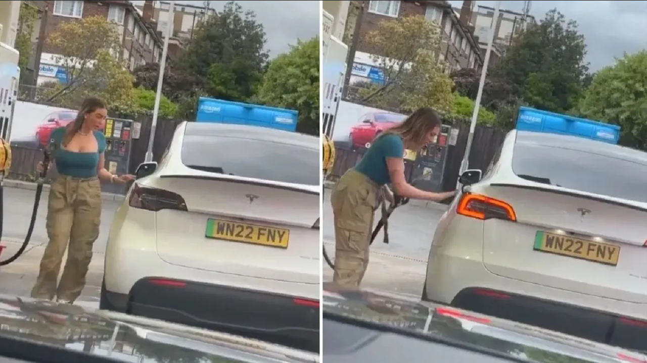 Mujer trató de “llenar el tanque” de su Tesla y se hace viral: video