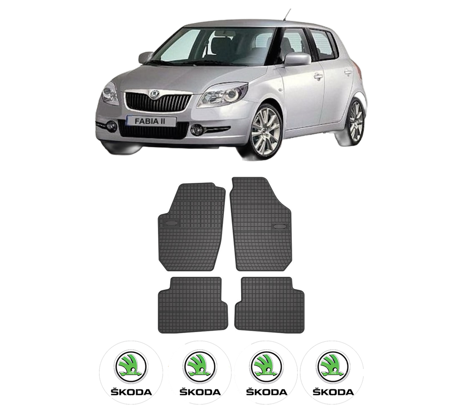 Set covorase presuri SKODA FABIA II (542) din 2006-2014, auto, din cauciuc thermoplastic, 4 Stickere auto cu SKODA