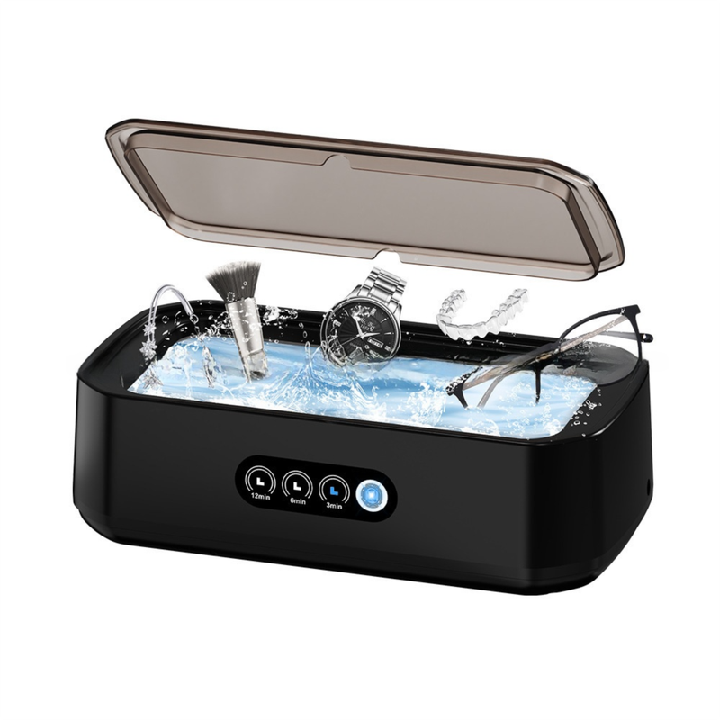 X81 Black Ultrasonic Jewelry & Eyeglass Deep Cleaner with Cloth - Touch Control & 3-Level Intelligent Timers and Large 650ml Stainless Steel Tank