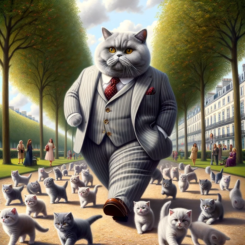 DALL-E-2023-10-24-19-04-39-Artistic-rendering-of-a-rotund-gray-British-Shorthair-cat-donning-soph.png