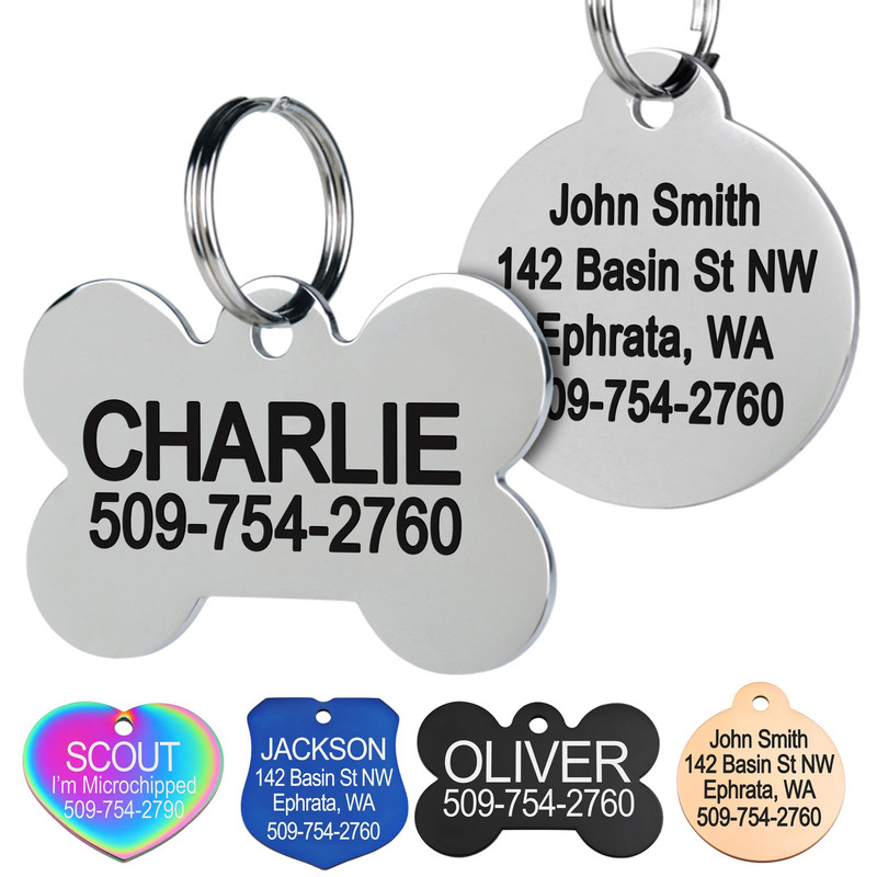 GoTags Stainless Steel Personalized Pet ID Tag Dog Bone