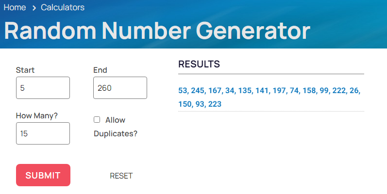 random number generator 1 54