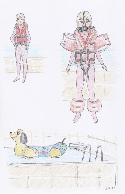 1 swim vest, 1 life jacket and many toys