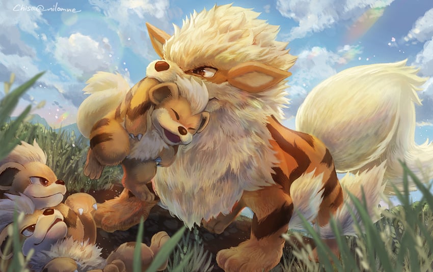 arcanine-and-growlithe-pokemon-drawn-by-