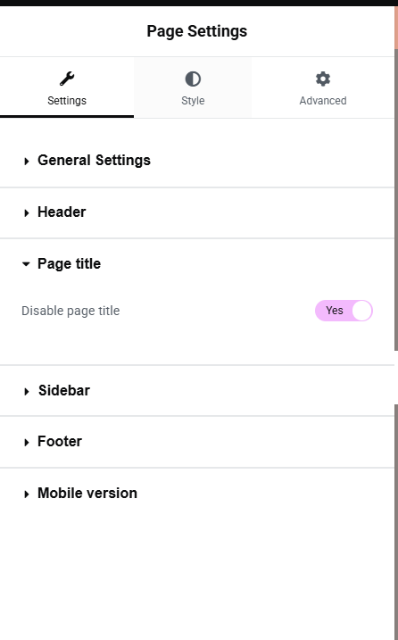 page settings