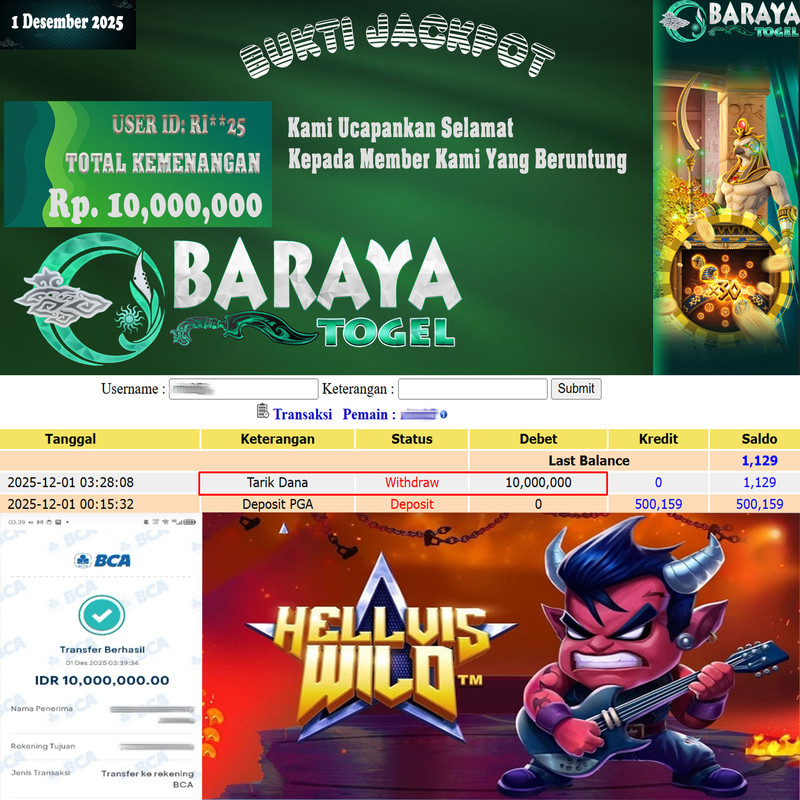 Rp. 10.000.000.- WD LUNAS DI BARAYATOGEL