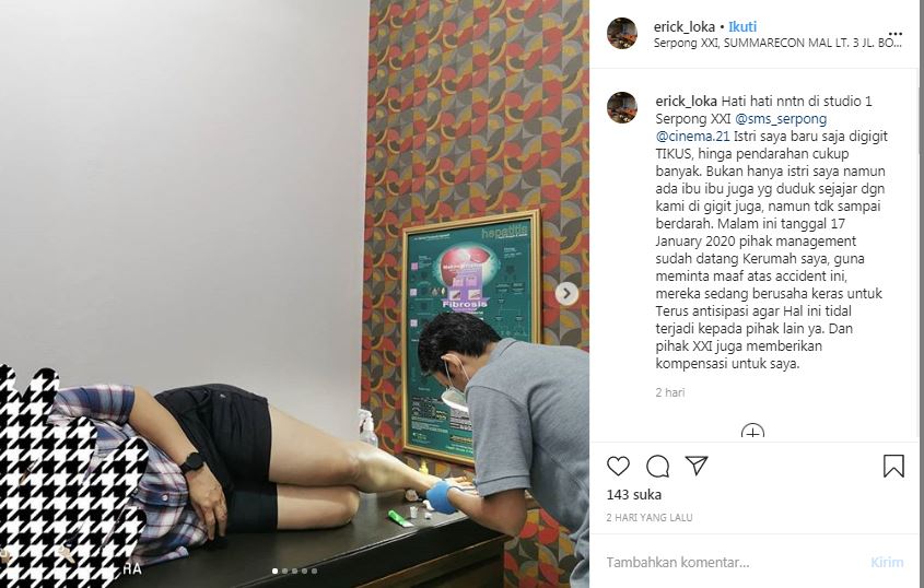 Postingan Erick saat sang istri mendapat penanganan medis