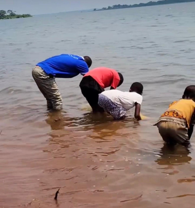 Children at Lake Victoria collecting water