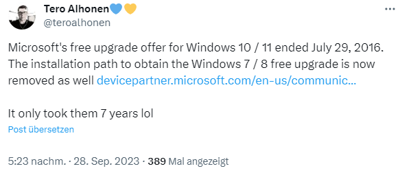 Upgrade from Windows 7/8.1 to Windows 11 ended