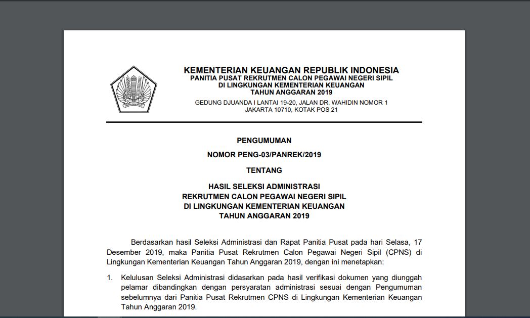 Daftar Peserta Yang Lolos Seleksi Administrasi Cpns Kemenkeu 2019 Cek Namamu Di Sini Tribunnews Com Mobile
