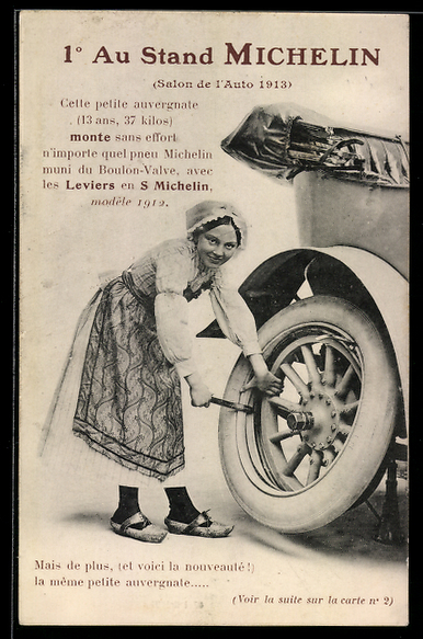 AK Salon de l Auto 1913 1er Au Stand Michelin junge Frau beim Radwechseln