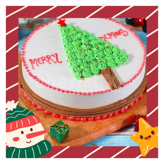 Christmas tree cream cake for Christmas party