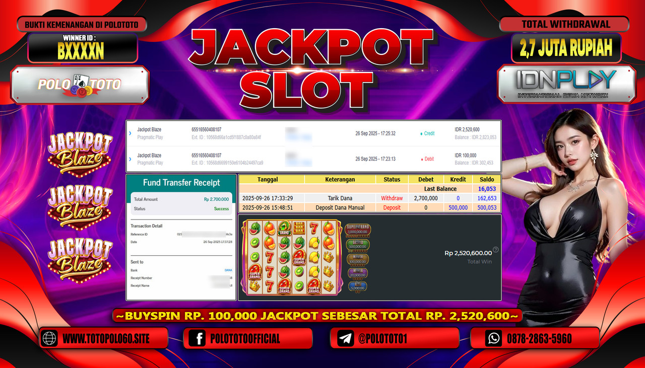 POLOTOTO JACKPOT SLOT JACKPOT BLAZE Rp.2.700.000,- LUNAS