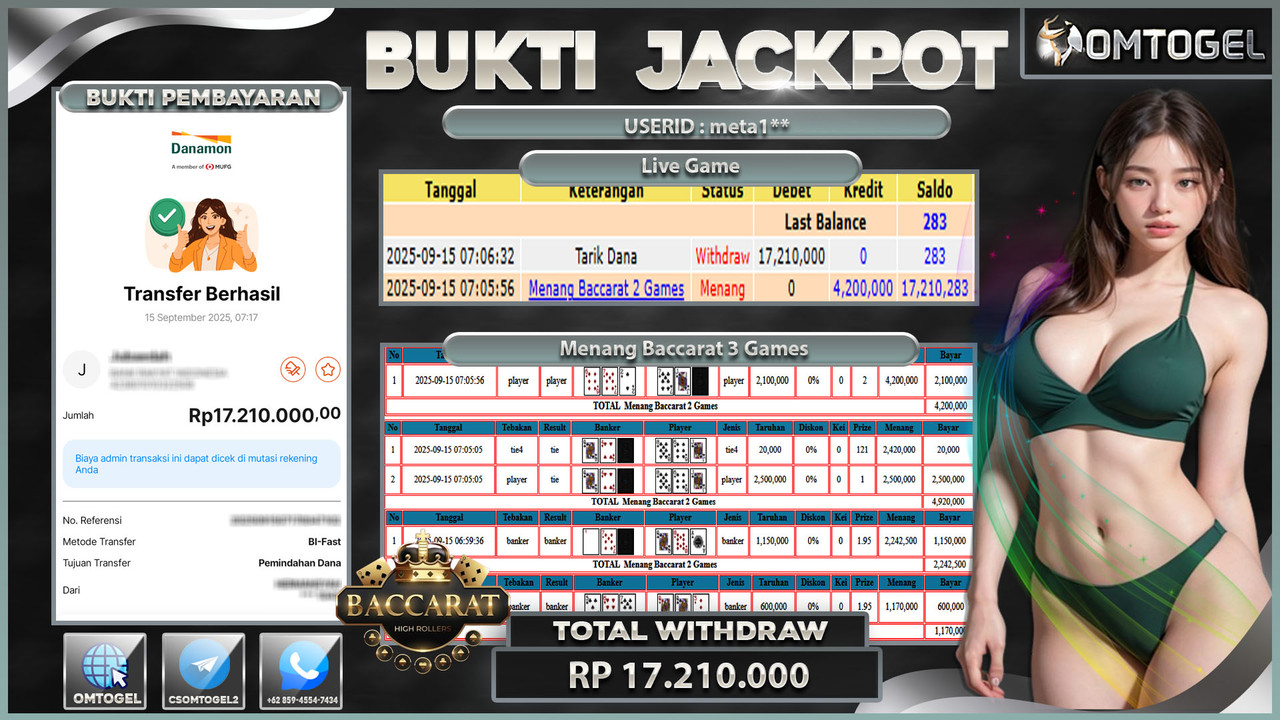 OMTOGEL JACKPOT LIVE GAMES BACCARAT 17 JUTA DI BAYAR LUNAS ,-