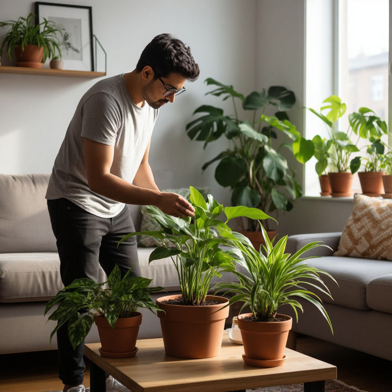 Ботаник ухаживает за цветами