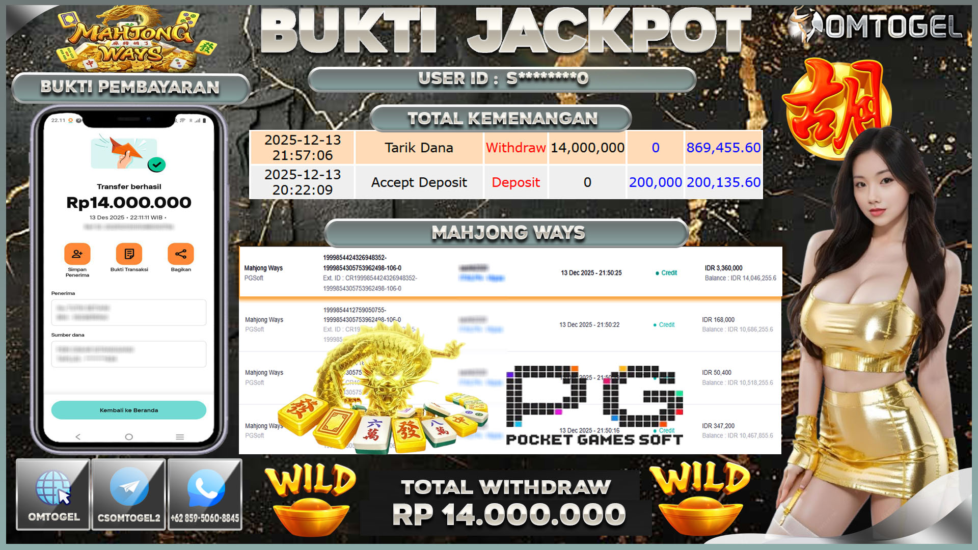 OMTOGEL JACKPOT PG SOFT MAHJONG WAYS ,14 JUTA DI BAYAR LUNAS ,-