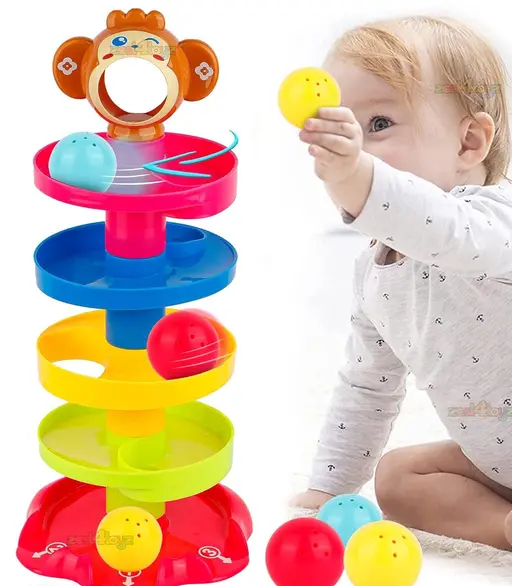 (5 Layer) RAMP Roll Ball Tower for Toddlers, Ball Drop and Roll Swirling Tower Educational Brain Development Toy Activity & Learning Monkey Toys for Kids Best Gift for Children Color 1 (T110)