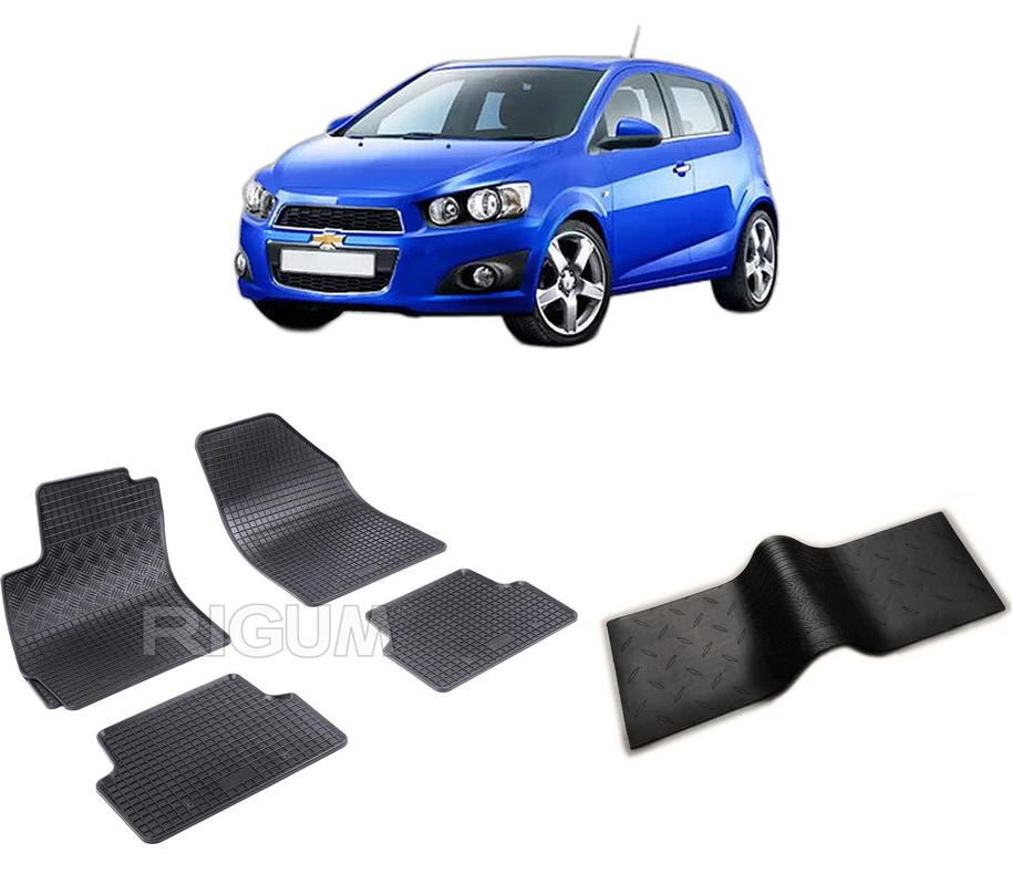 Set covorase auto CHEVROLET AVEO T300 din 06.2011-10.2020, cu covoras tunel median, CAROSERIE HATCHBACK, Presuri cauciuc 100%, compatibil cu autoturismul CHEVROLET AVEO T300, Rigum