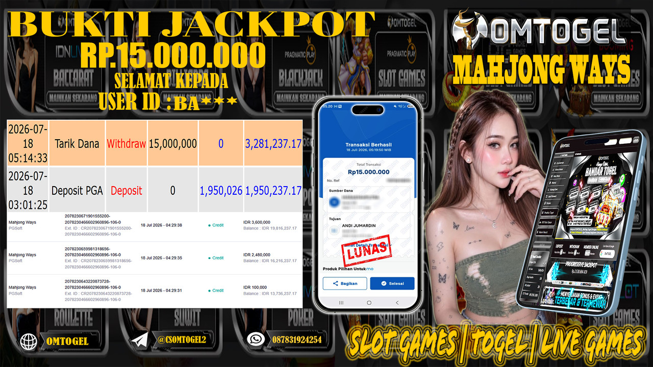 OMTOGEL JACKPOT PG SOFT MAHJONG WAYS  Rp.15,000,000,- DIBAYAR LUNAS