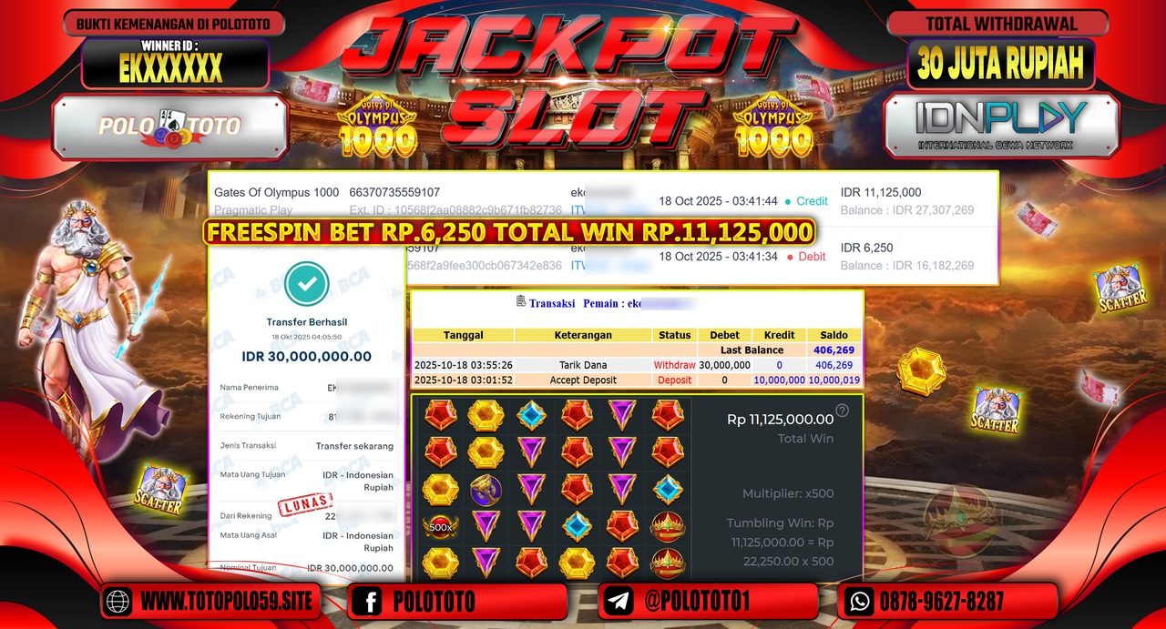 POLOTOTO JACKPOT SLOT GATES OF OLYMPUS SUPER SCATTER Rp.4.100.000,- LUNAS