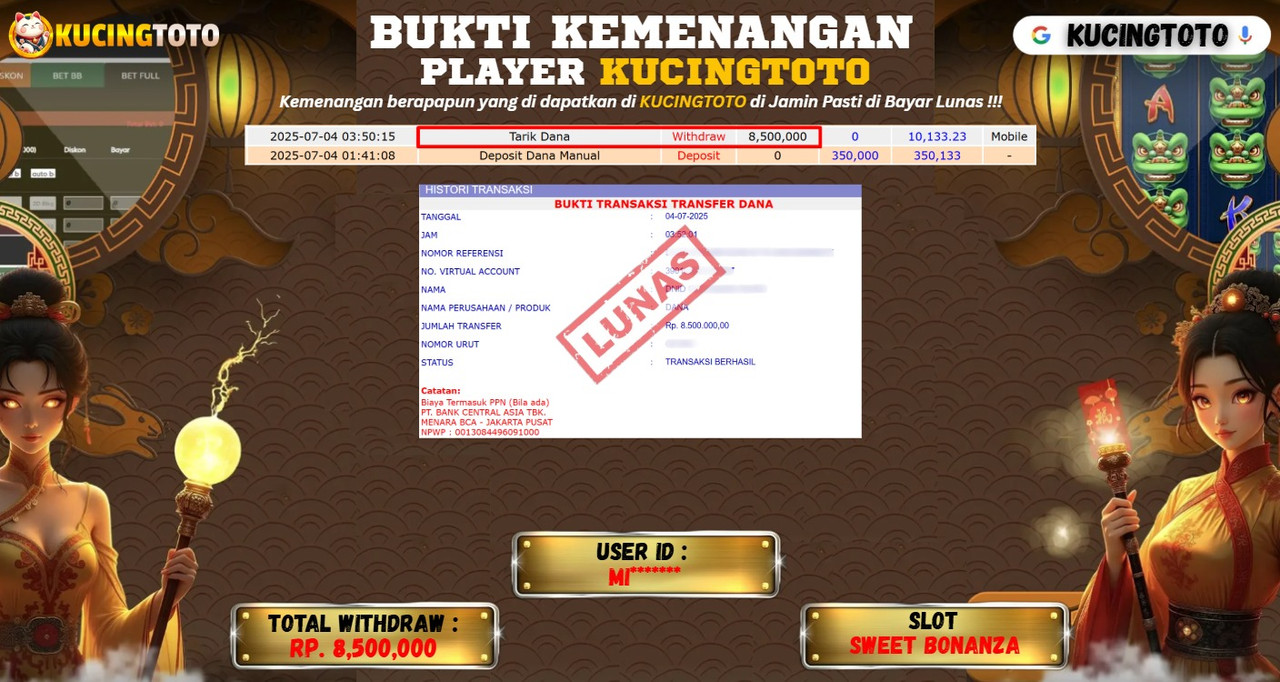 KUCINGTOTO JACKPOT SLOT SWEET BONANZA 1000 RP.8.500.000.,- LUNAS