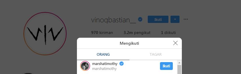 Vino G Bastian hanya ikuti satu akun milik sang istri, Marsha Timothy