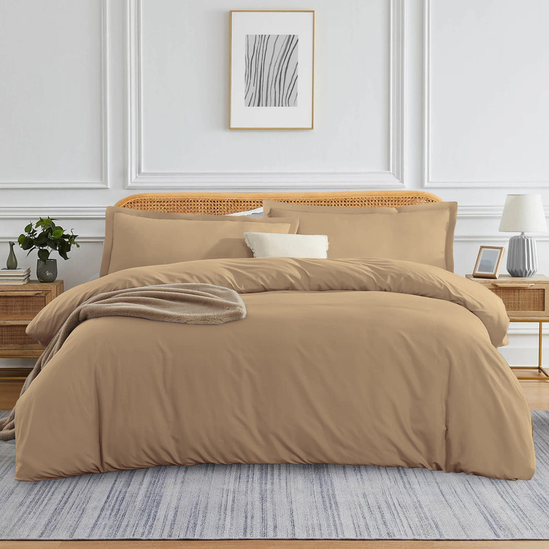 Picture of 1000 TC 100% Egyptian Cotton Duvet set Zipper Closur Ultra Soft Durable and Fade Resistant Color Taupe Solid size Full