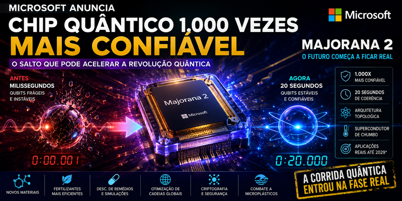 Microsoft diz ter criado chip quântico 1.000 vezes mais confiável — e talvez estejamos entrando na fase em que computação quântica deixa de ser ficção científica cara