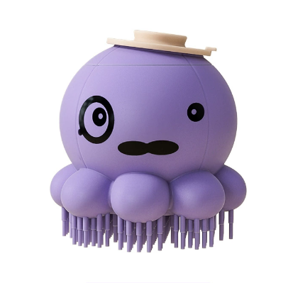 Purple 2-Pack Pet Bath Brush with Shampoo Dispenser - Soft Silicone Massager for Dogs & Cats