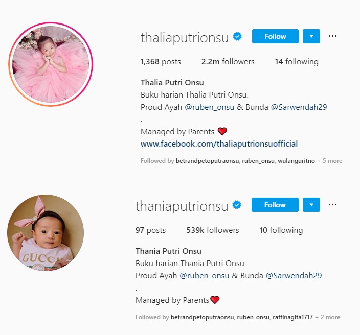 Akun Instagram Thalia dan Thani