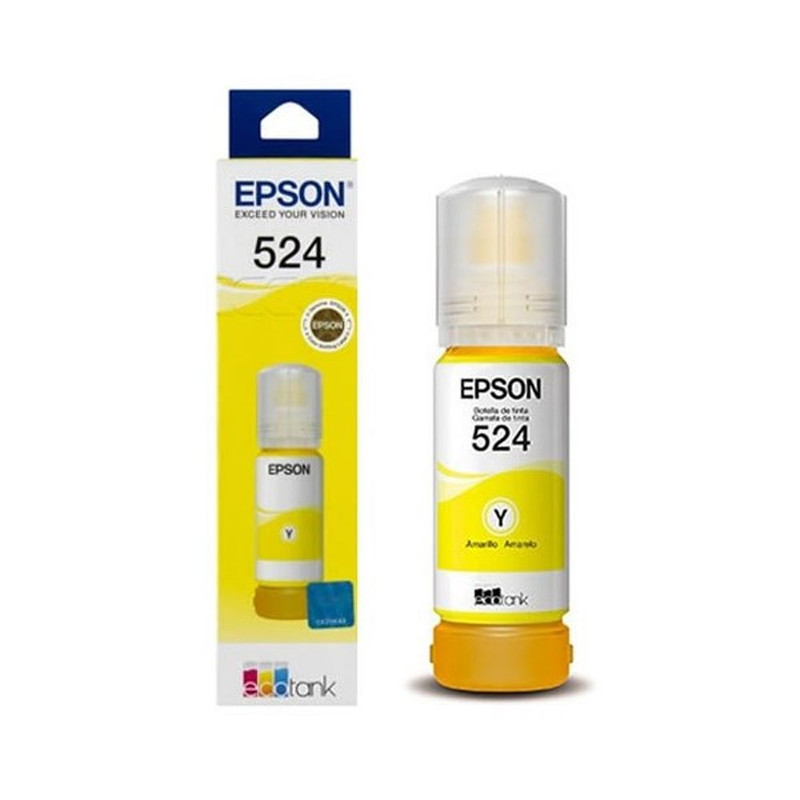 Botella de tinta original Epson T524 de color amarillo.