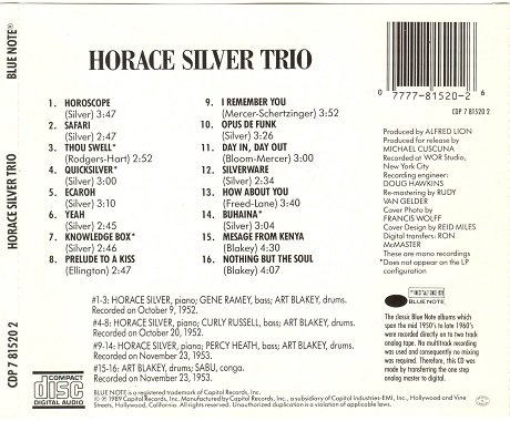 Horace Silver - Horace Silver Trio: And Spotlight On Drums Art Blakey - Sabu [Reissue 1989+2003] (1953) Lossless+MP3