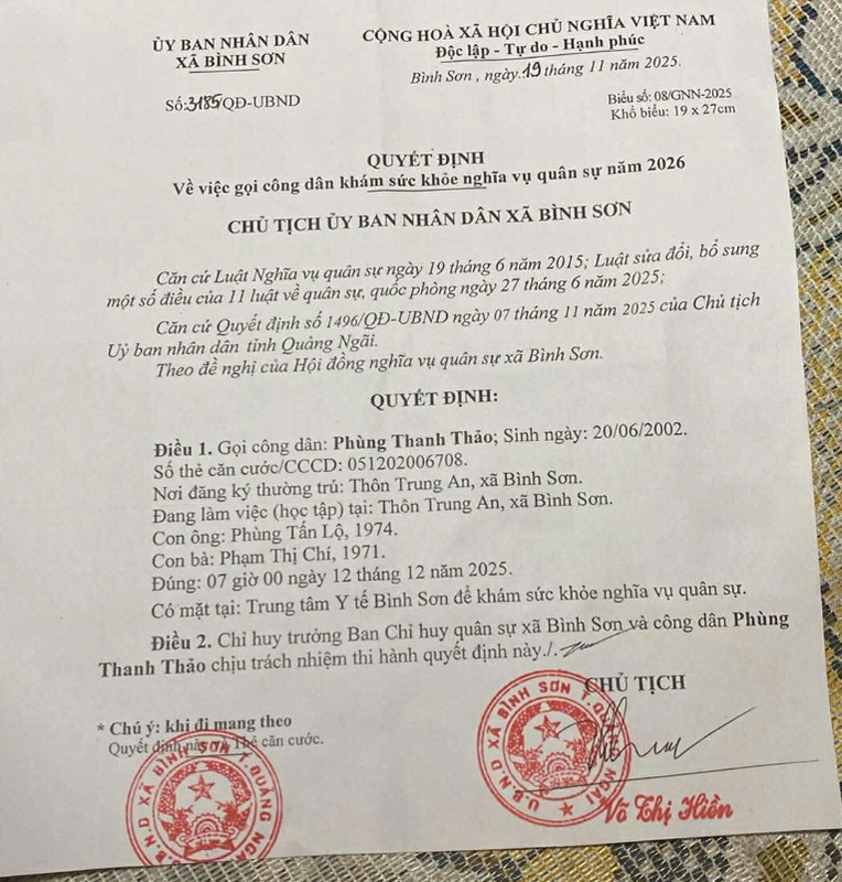 hình minh chứng ngày khám nghĩa vụ