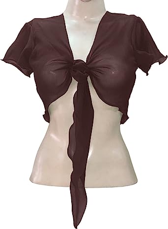 Women's Chiffon Choli Blouse Short Sleeve Tie Crop Top Shrug Belly Dance Gypsy - Bild 7 von 63