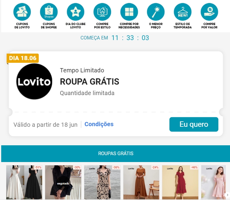 ROUPA GRÁTIS NA SHOPEE