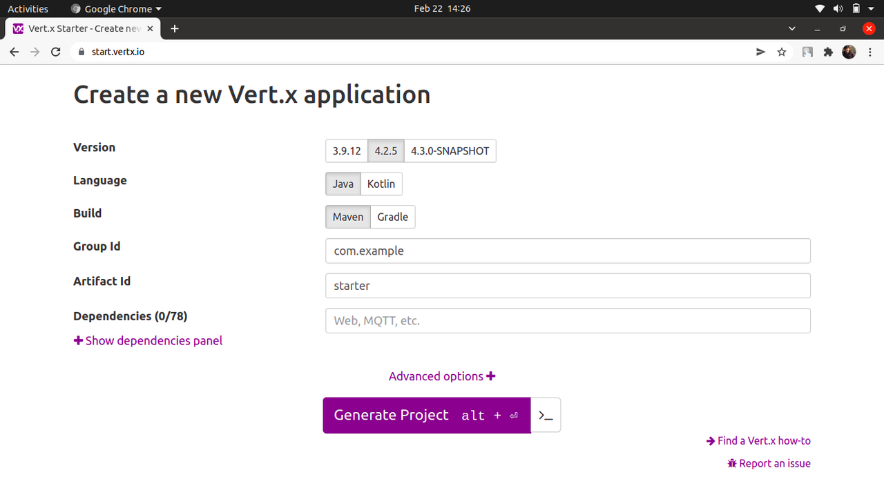 Go to start.vertx.io