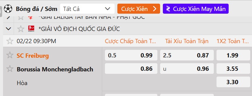 Tỷ lệ kèo Freiburg vs Monchengladbach