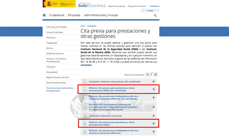solicitar cita previa en la seguridad social por internet