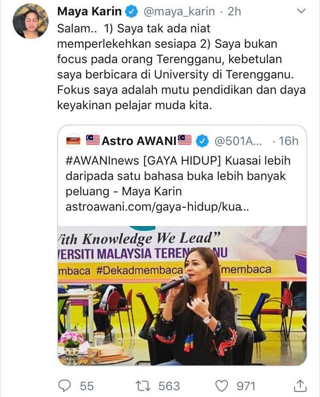 maya karin tiada niat perlekeh orang terengganu