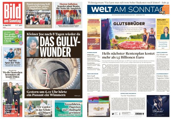 Cover: Bild und Welt am Sonntag No 26 vom 26 Juni 2022 Cover: Bild und Welt am Sonntag No 26 vom 26 Juni 2022