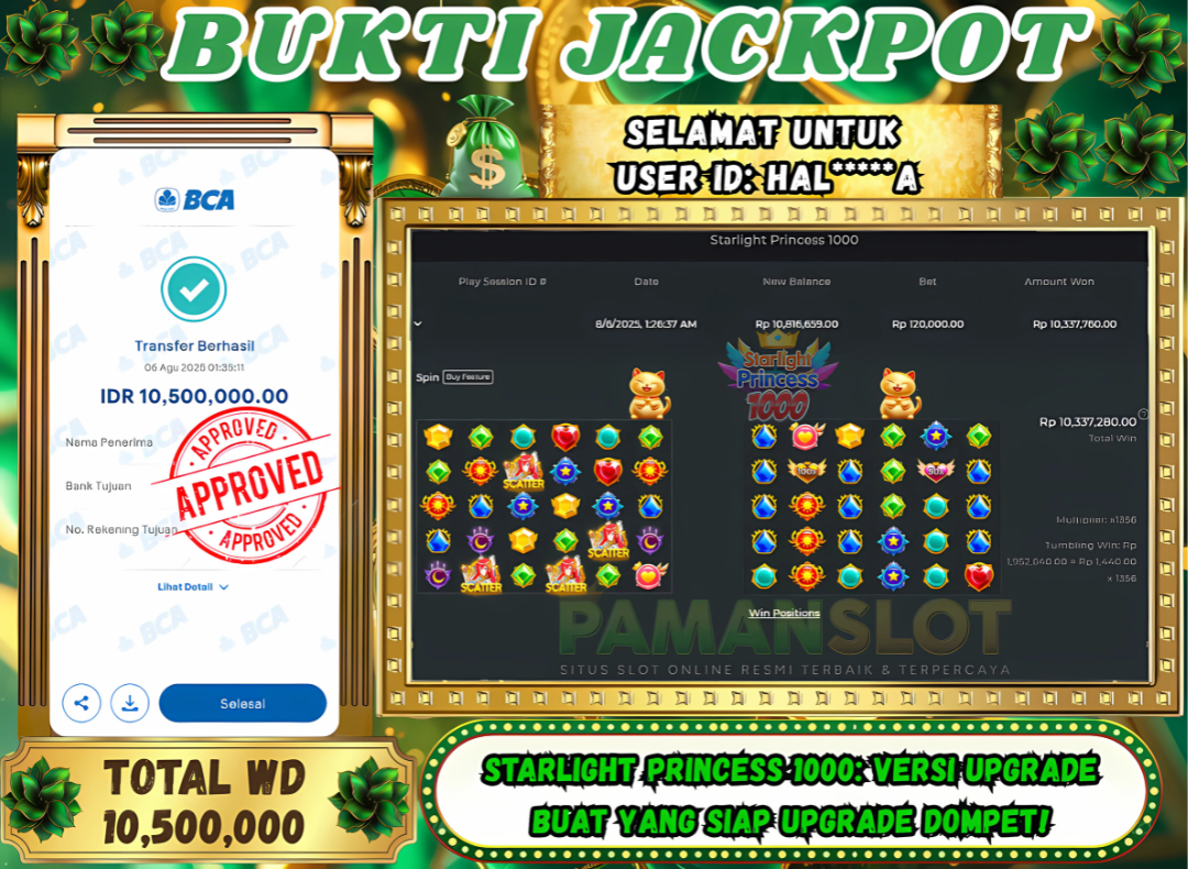 PAMANSLOT JACKPOT Game Starlight Princess 1000  Rp.10,500,000 - LUNAS