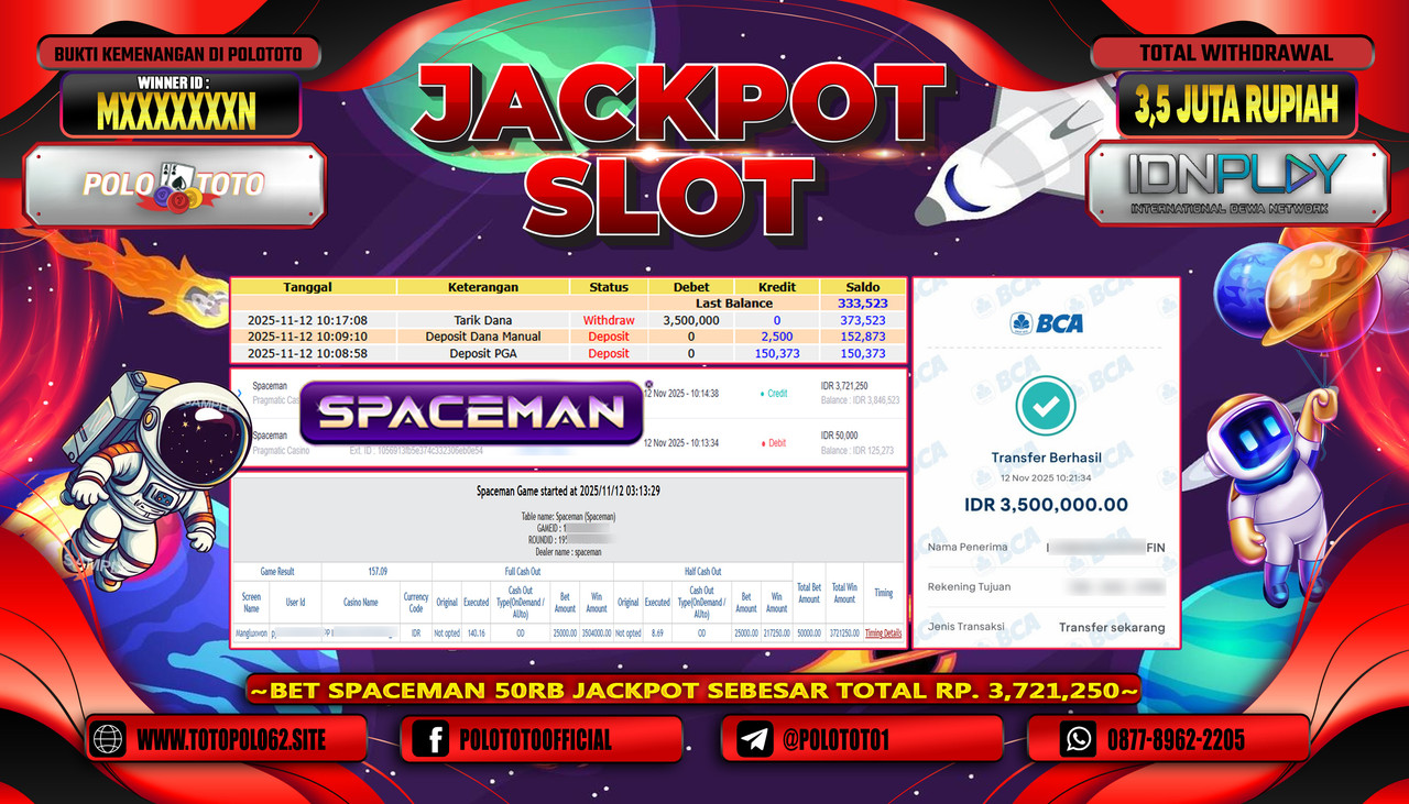 POLOTOTO JACKPOT SLOT SPACEMAN Rp.3.500.000,- LUNAS