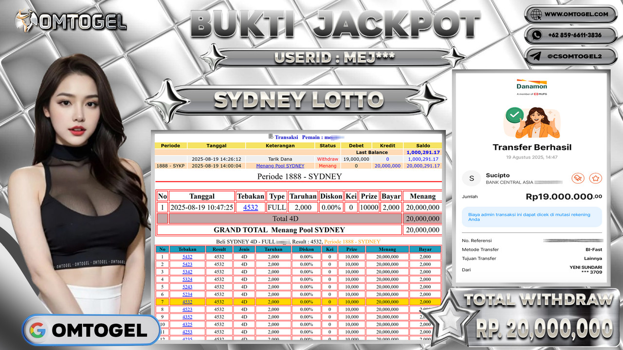 OMTOGEL JACKPOT SYDNEY 4D 20 JUTA DI BAYAR LUNAS ,-