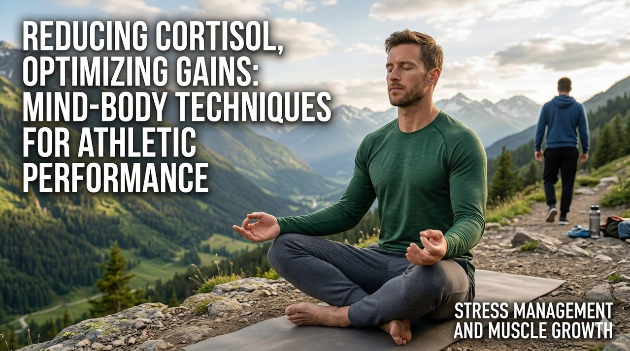 Athlete meditating outdoors demonstrating mind-body techniques for impact of stress on muscle growth and performance