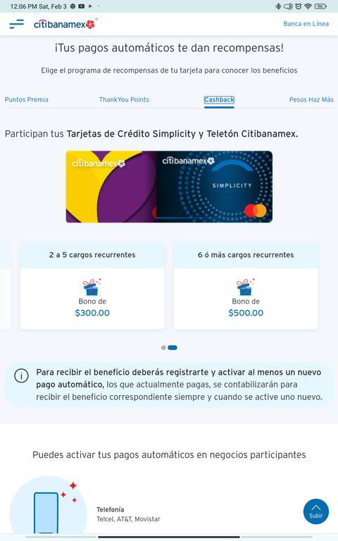Citibanamex: Con pagos automáticos recibe hasta $500 de bonificación 
