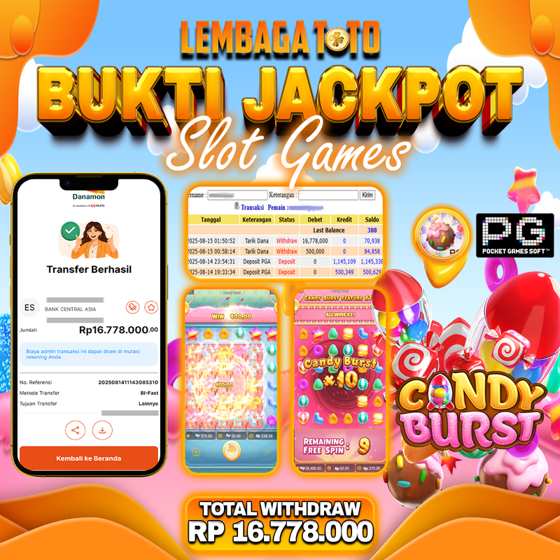 BUKTI JACKPOT 15 AGUSTUS LEMBAGATOTO CANDY BRURST  Rp.16.778.000,- LUNAS