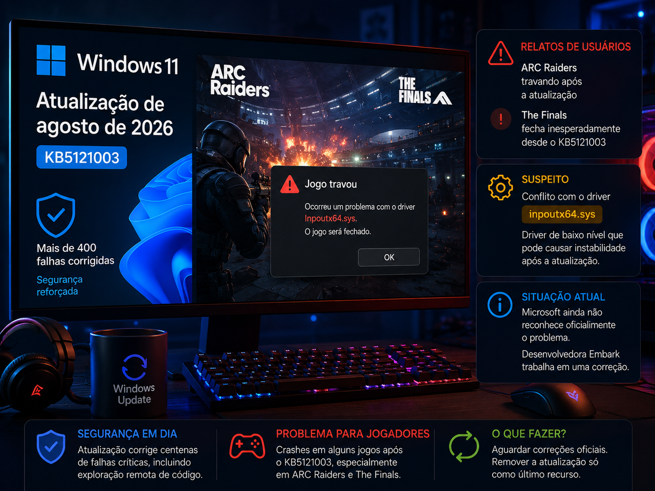 Windows 11 corrige centenas de falhas, mas atualização KB5121003 passa a travar jogos